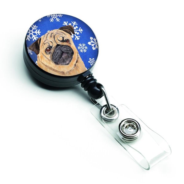 Teachers Aid Pug Winter Snowflakes Holiday Retractable Badge Reel TE230304